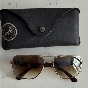Ray-Ban RB3483 square metal sunglasses in a gold frame with brown gradient